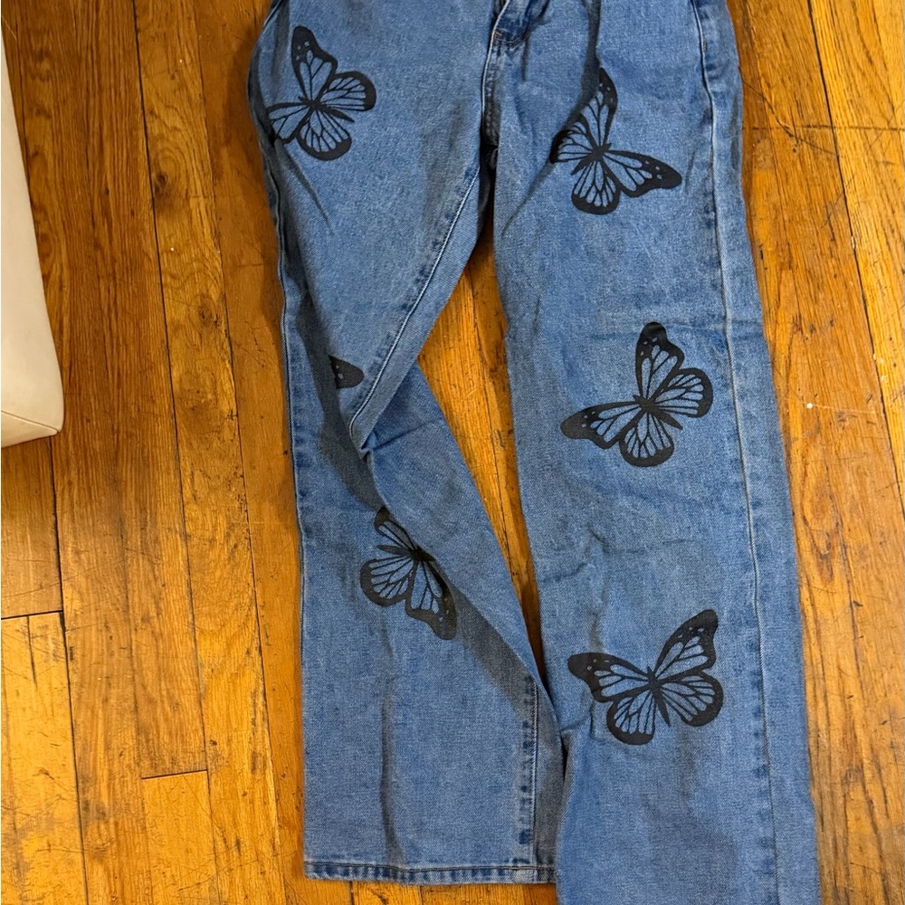 Rue21 Blue Jeans‎ with Black Butterfly Design